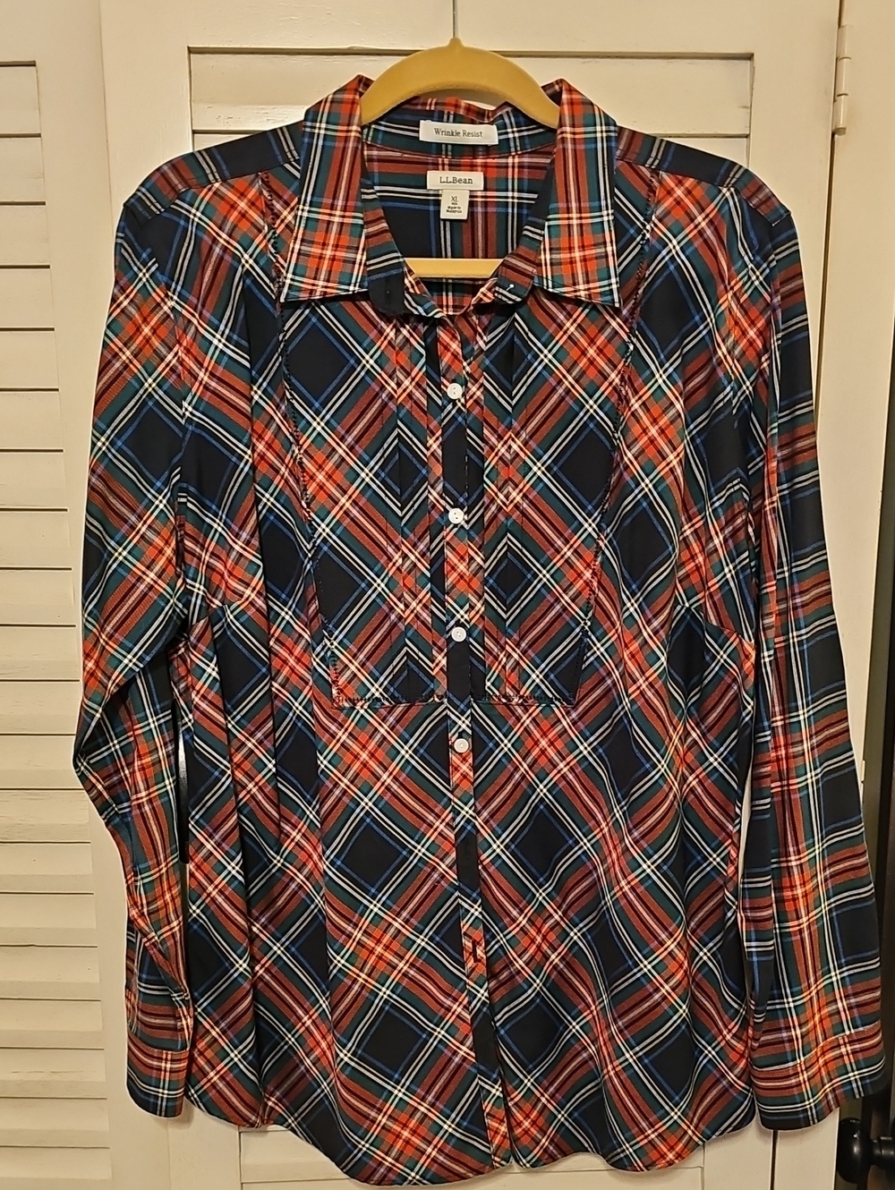 L.L. Bean Red & Navy Plaid Button-Down Shirt